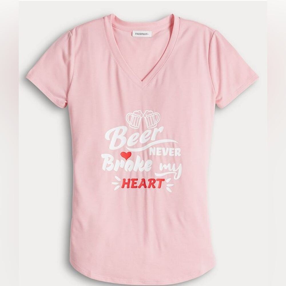 Women’s Freshman 1996 Pink Graphic Valentine V-Neck T-Shirt NEW XS